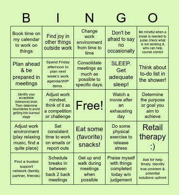 Beating Burnout BINGO Card
