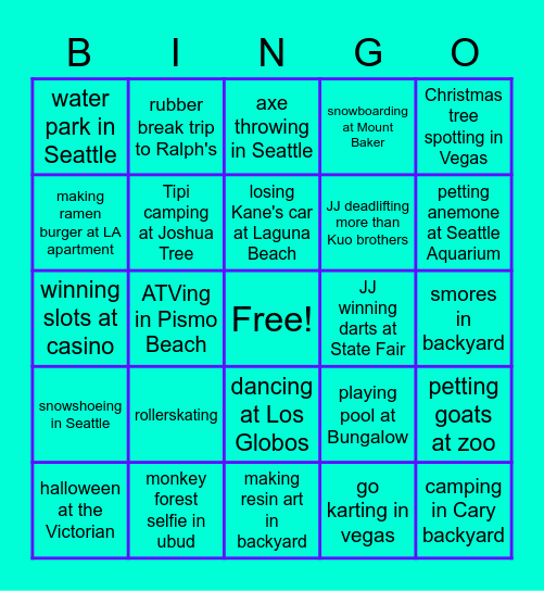 JO & KANE Bingo Card