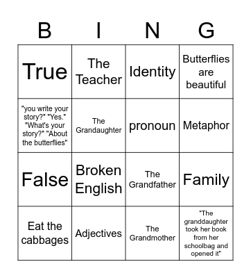 Butterfly Bingo Card