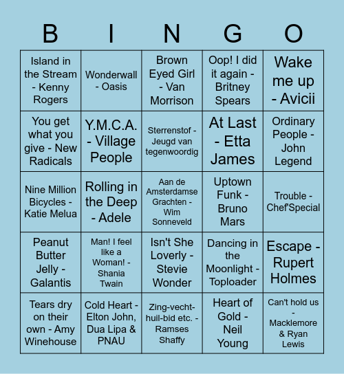 Muziekbingo Sneek Bingo Card