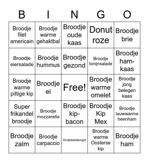bakkerbart broodjes Bingo Card