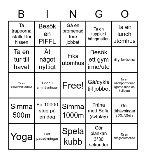 Friskvårdsbingo Card