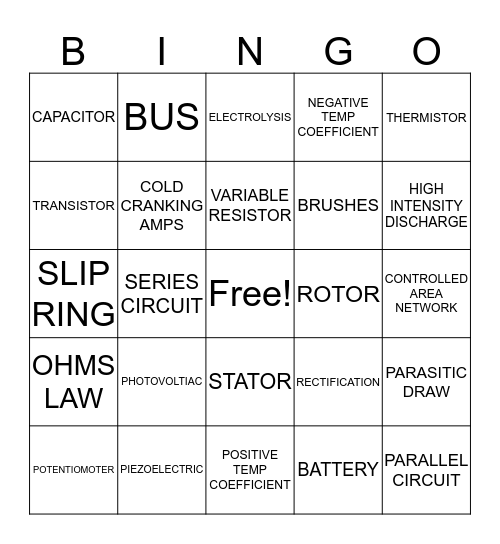 ELECTRICAL 2 Bingo Card