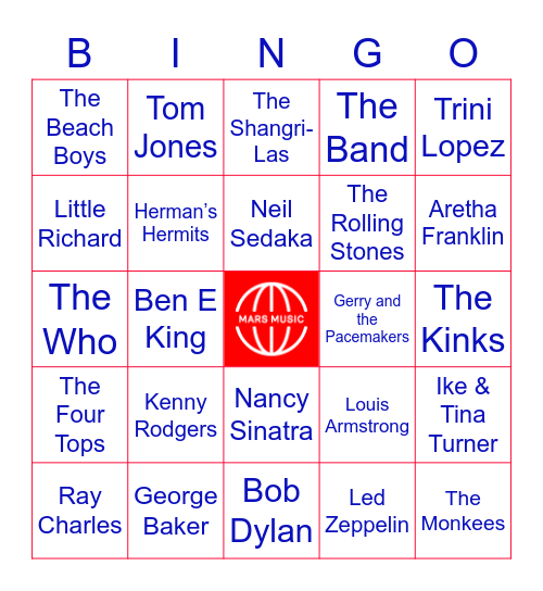 The Oldies Bingo Card