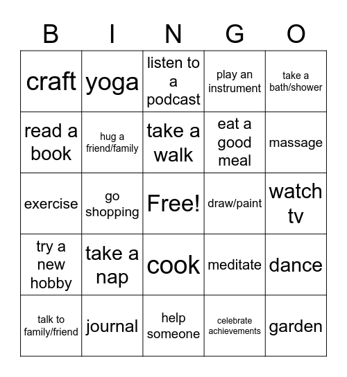 Self Care Bingo Card
