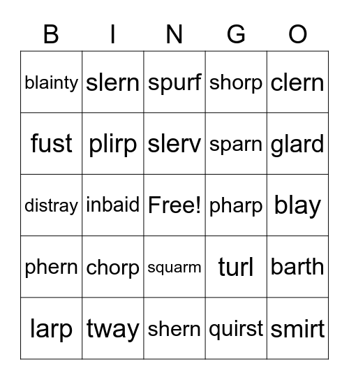 Nonsense Word BINGO Card