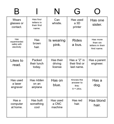 Accepted Engineering Students Day Bingo Card