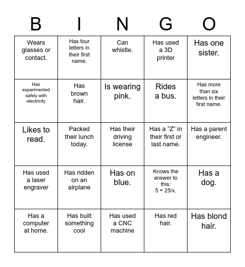 Accepted Engineering Students Day Bingo Card
