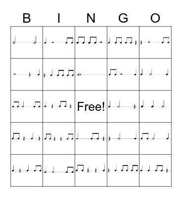 Rhythm Measures 5x5 Bingo Card