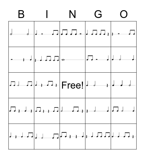 Rhythm Measures 5x5 Bingo Card