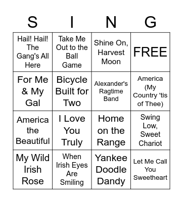 SING-O Bingo Card