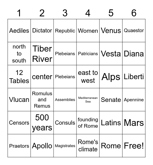 Ancient Rome Bingo Card