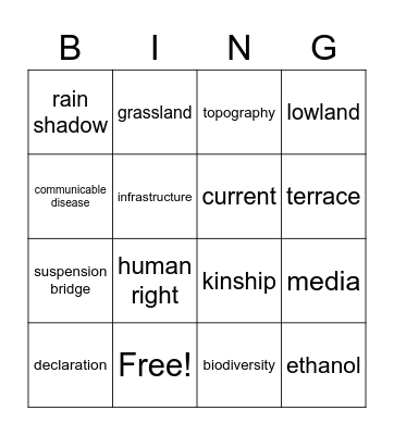 Global Citizenship Bingo Card