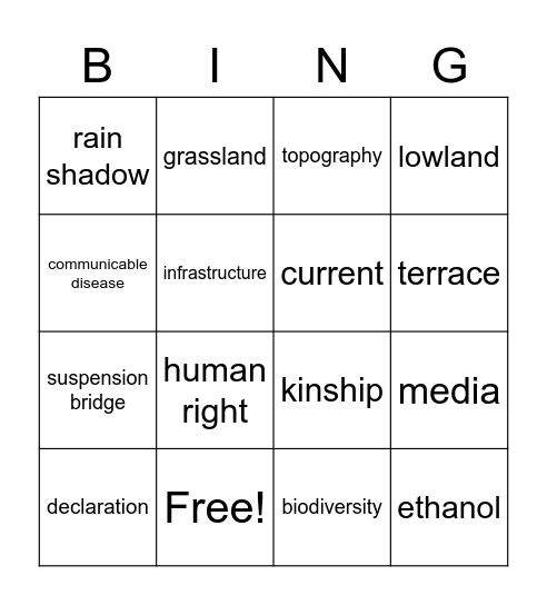 Global Citizenship Bingo Card