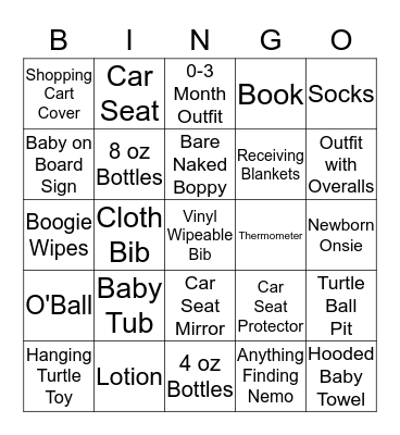 Baby Shower Gift Bingo Card