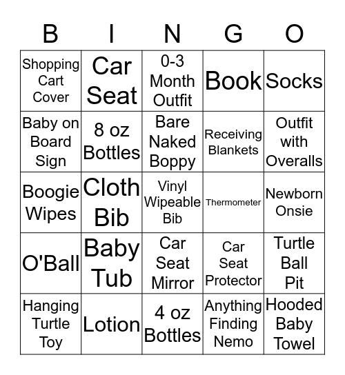 Baby Shower Gift Bingo Card