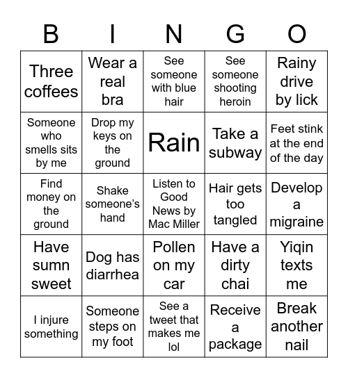 Wednesday! Bingo Card