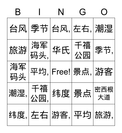 G8 U3.4 SCB character Bingo Card