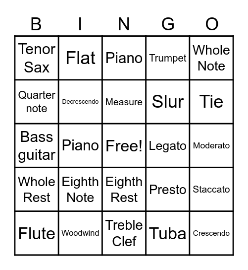 Band Terms   5x5 Bingo Card