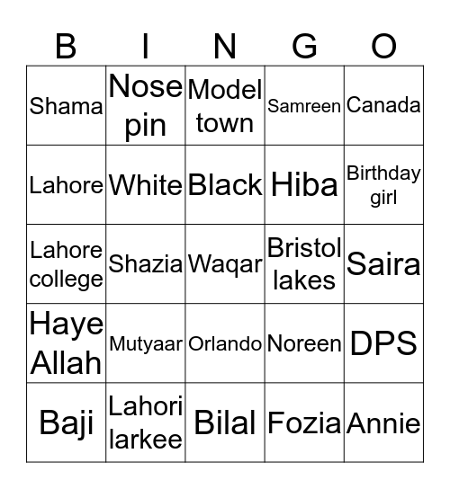 Noreen"s Birthday  Bingo Card