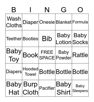 Baby Shower Bingo Card