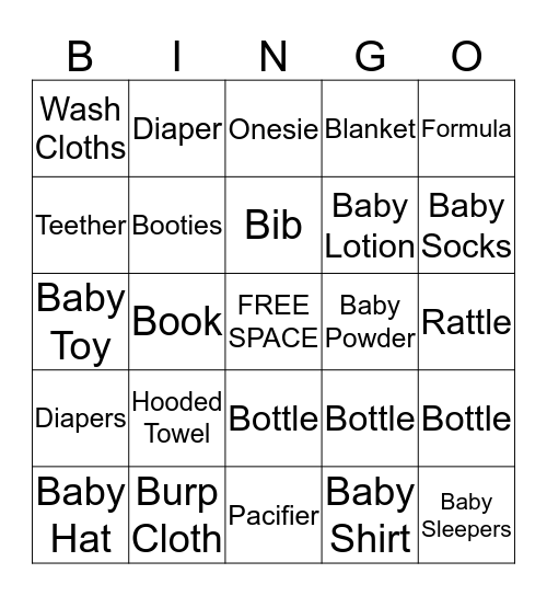 Baby Shower Bingo Card