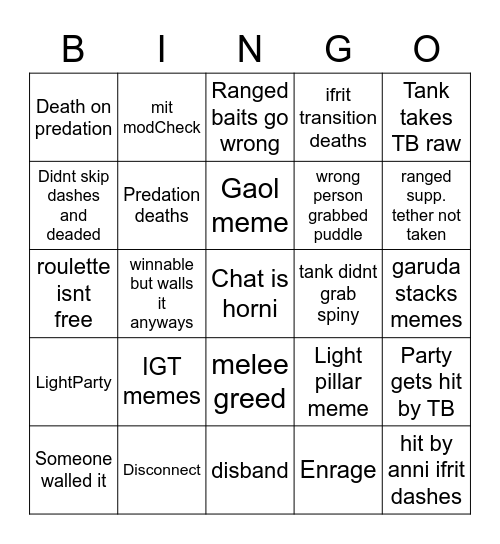 UWU Bingo Card