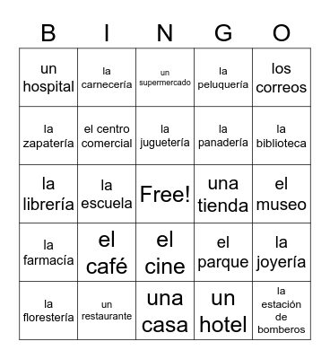 La Ciudad y Las Tiendas Bingo Card