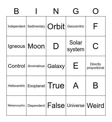 Earth & Space Bingo Card