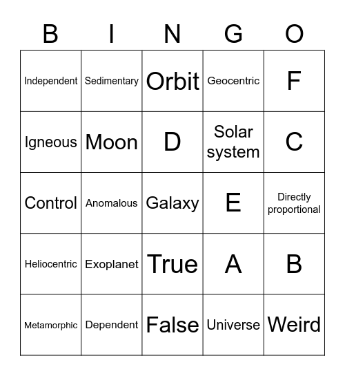 Earth & Space Bingo Card