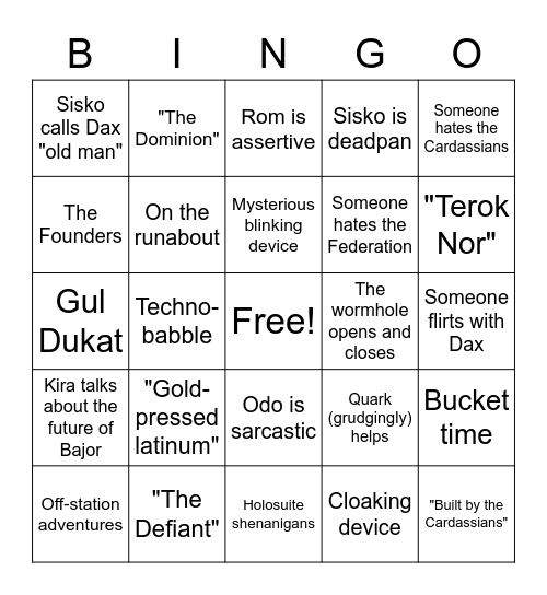 Deep Space 9 Bingo Card