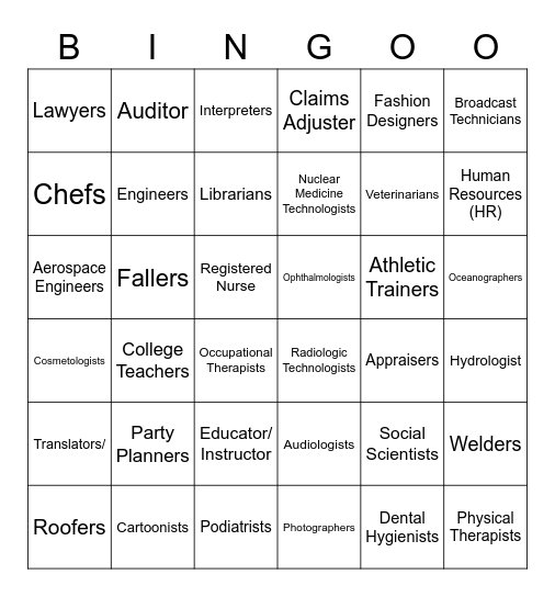 Career Term Bingo Card