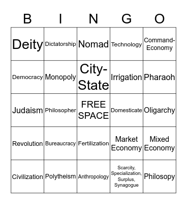6th Grade Social Studies Mid-Term Bingo Card