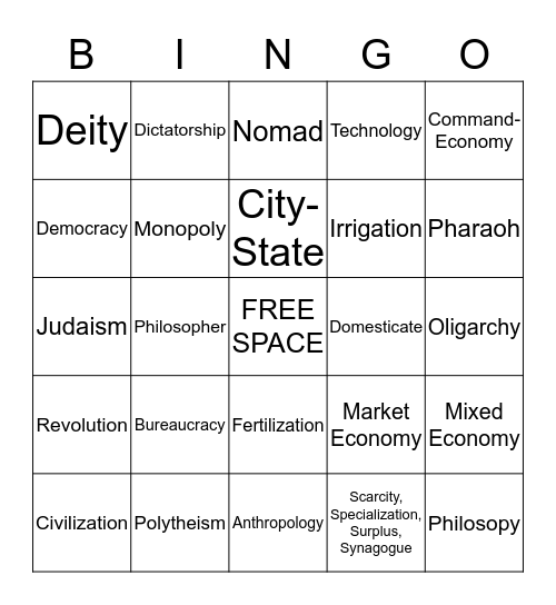 6th Grade Social Studies Mid-Term Bingo Card