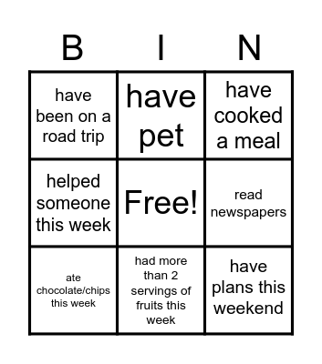 #FunFriday Bingo Card