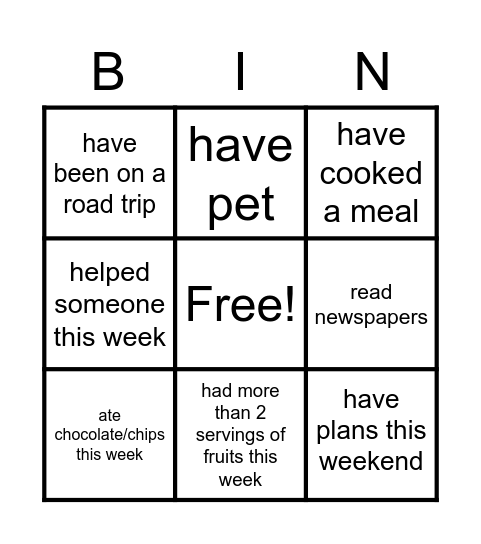 #FunFriday Bingo Card