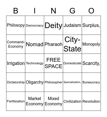 6th Grade Social Studies Mid-Term Bingo Card