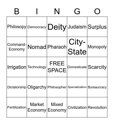 6th Grade Social Studies Mid-Term Bingo Card