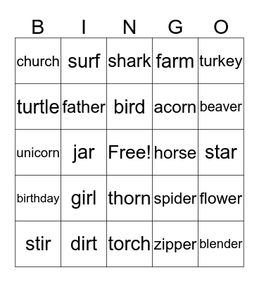 R-Controlled Vowels - Bingo Card