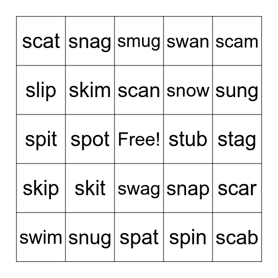S Blends Bingo Card