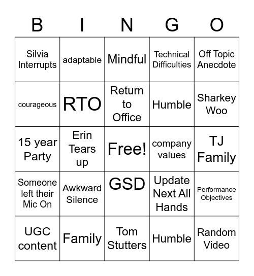 All Hands Bingo Card