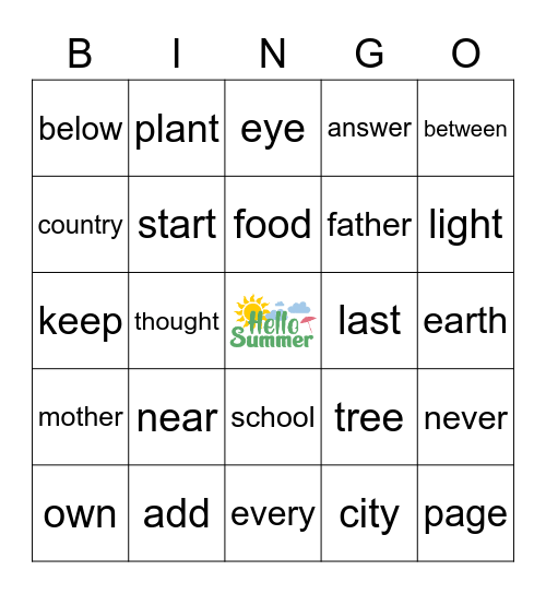 Most Common Words 18 Bingo Card