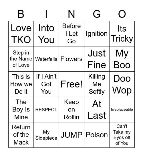 Old School/R&B Bingo Card