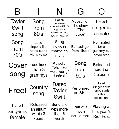 Spotify Bingo 5/17 Bingo Card