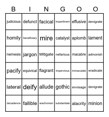 Vocabulary Bingo Card
