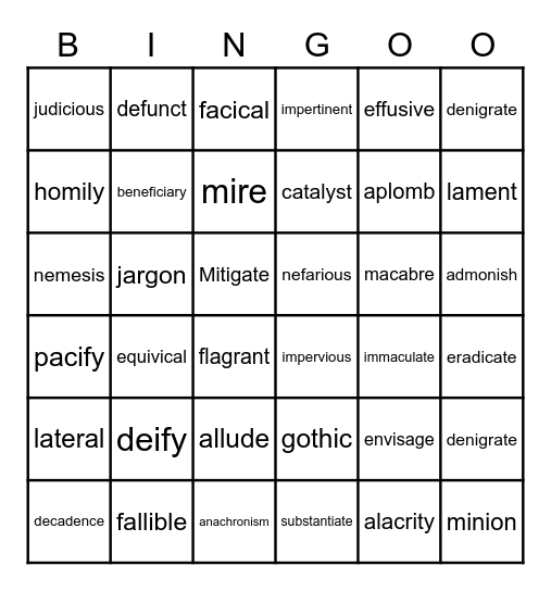 Vocabulary Bingo Card