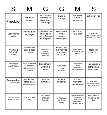 Get to know your Team Bingo Card
