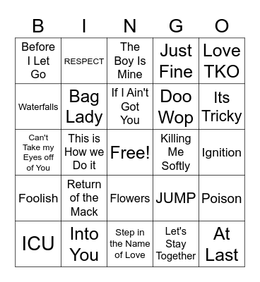 Old School/R&B Bingo Card