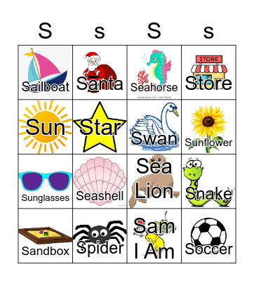 Letter S Bingo Card