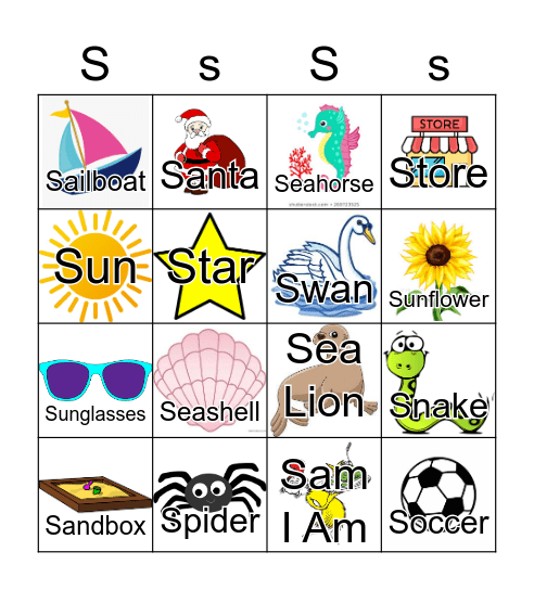 Letter S Bingo Card